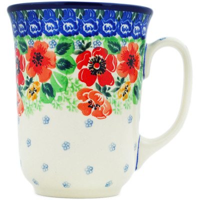 Polish Pottery Bistro Mug Candy Red Poppy UNIKAT