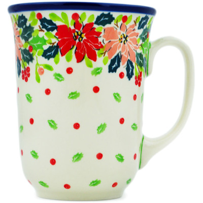 Polish Pottery Bistro Mug Christmas Flower UNIKAT