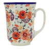 Polish Pottery Bistro Mug Crimson Falling Flowers UNIKAT