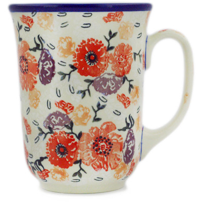 Polish Pottery Bistro Mug Crimson Falling Flowers UNIKAT