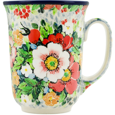 Polish Pottery Bistro Mug Crimson Wild Rose UNIKAT