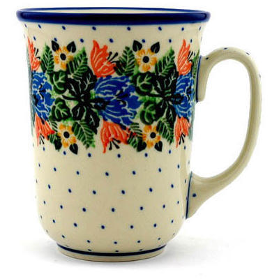 Polish Pottery Bistro Mug Dotted Floral Wreath UNIKAT