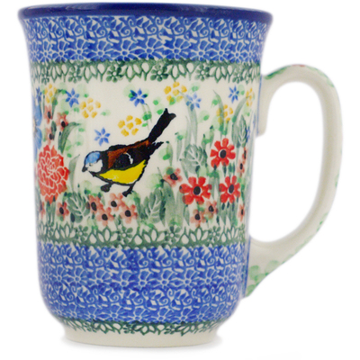 Polish Pottery Bistro Mug Finch Garden UNIKAT