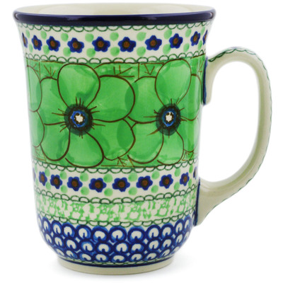 Polish Pottery Bistro Mug Green Pansies UNIKAT