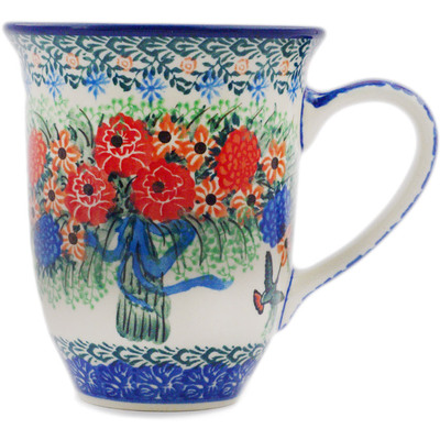 Polish Pottery Bistro Mug Hummingbird Bouquet UNIKAT