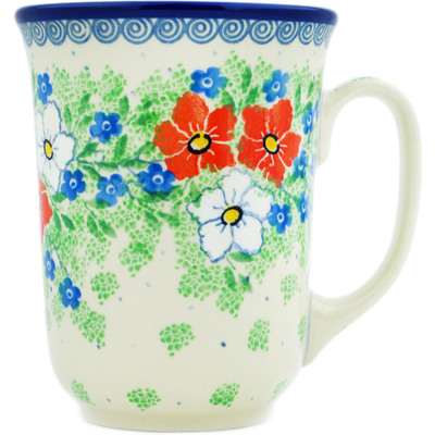 Polish Pottery Bistro Mug Lovely Hibiscus UNIKAT