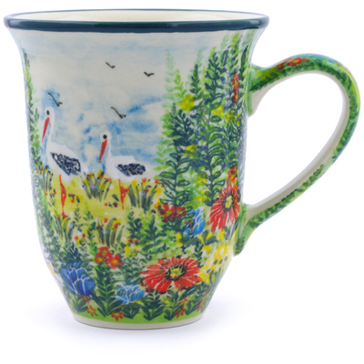 Polish Pottery Bistro Mug Magnificent Stork UNIKAT