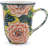 Polish Pottery Bistro Mug Orange Peonies UNIKAT