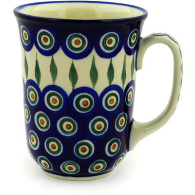 Polish Pottery Bistro Mug Peacock Leaves