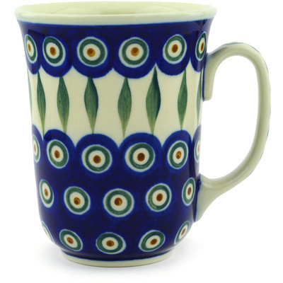 Polish Pottery Bistro Mug Peacock Leaves