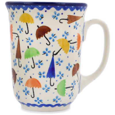 Polish Pottery Bistro Mug Raining Umbrellas UNIKAT