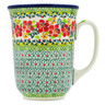 Polish Pottery Bistro Mug Red Flora On Green Daisy UNIKAT