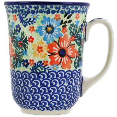 Polish Pottery Bistro Mug Red Floral Delight UNIKAT