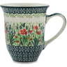 Polish Pottery Bistro Mug Red Garden UNIKAT