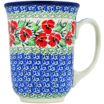Polish Pottery Bistro Mug Red Pansy
