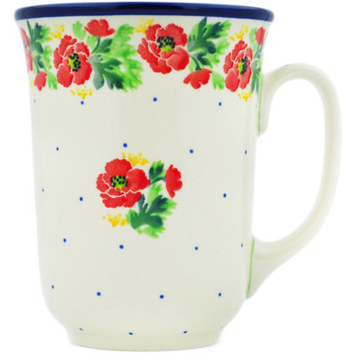 Polish Pottery Bistro Mug Red Poppy Chain