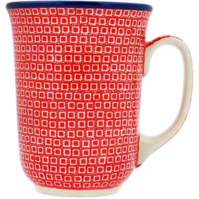 Polish Pottery Bistro Mug Red Squares UNIKAT