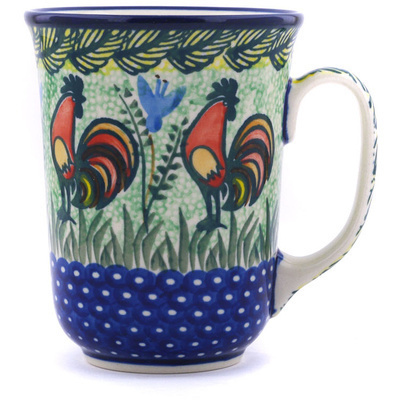 Polish Pottery Bistro Mug Rooster Parade UNIKAT