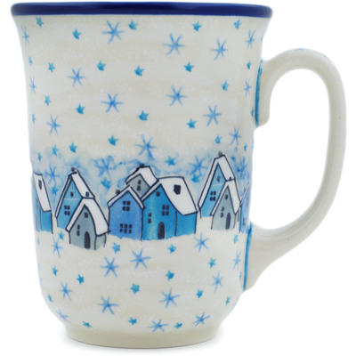 Polish Pottery Bistro Mug Snowy Village UNIKAT