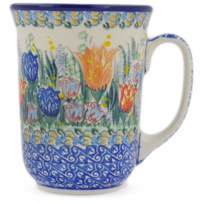 Polish Pottery Bistro Mug Tulip Garden UNIKAT