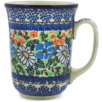 Polish Pottery Bistro Mug White Daisy Surprise UNIKAT