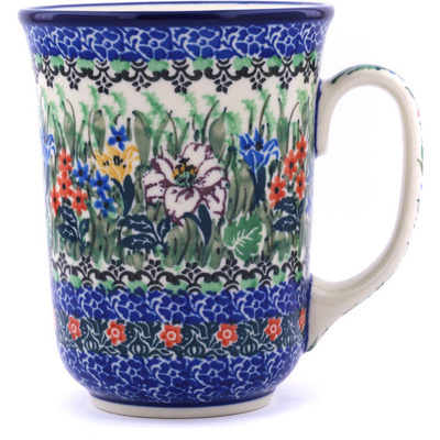 Polish Pottery Bistro Mug White Lily Meadow UNIKAT