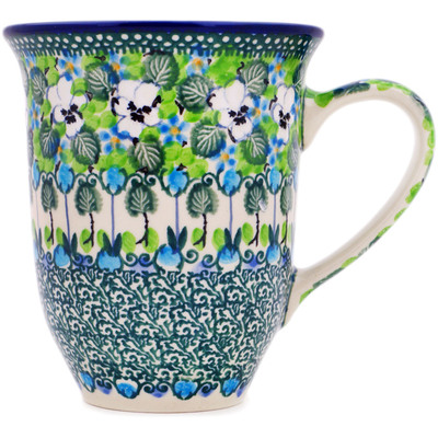 Polish Pottery Bistro Mug White Pansies UNIKAT