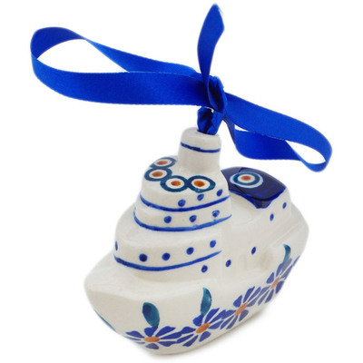 Polish Pottery Boat Ornament 3&quot; Peacock