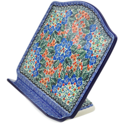 Polish Pottery Book Stand 9&quot; Blue Star Flowers UNIKAT
