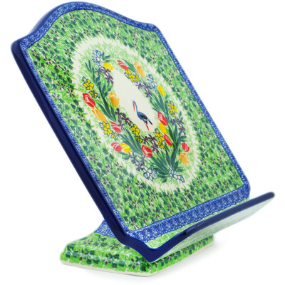 Polish Pottery Book Stand 9&quot; Crane In Tulip Splendor UNIKAT