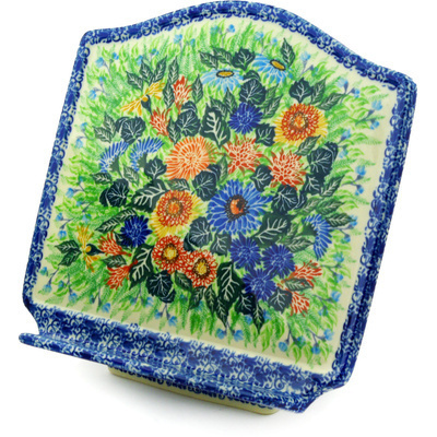 Polish Pottery Book Stand 9&quot; Dahlias And Daisies UNIKAT