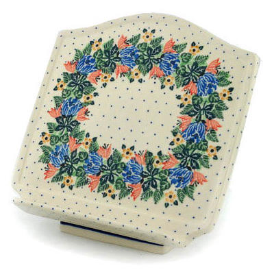 Polish Pottery Book Stand 9&quot; Dotted Floral Wreath UNIKAT