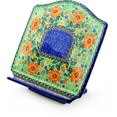 Polish Pottery Book Stand 9&quot; Red Poppies UNIKAT