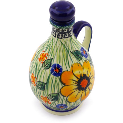 Polish Pottery Bottle 12 oz Yellow Flower UNIKAT