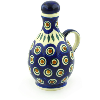 Polish Pottery Bottle 13 oz Blue Peacock