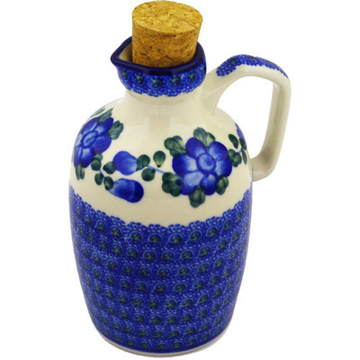 Polish Pottery Bottle 16 oz Blue Poppies