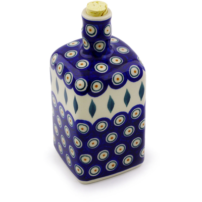Polish Pottery Bottle 18 oz Peacock