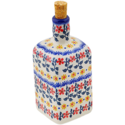 Polish Pottery Bottle 18 oz Red Sunflower
