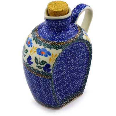 Polish Pottery Bottle 19 oz Blue Forget-me-nots