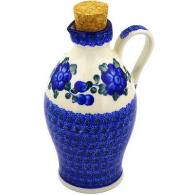 Polish Pottery Bottle 19 oz Blue Poppies