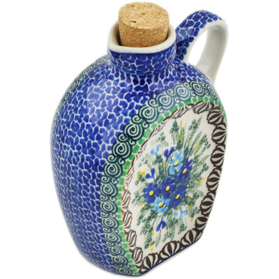 Polish Pottery Bottle 19 oz Blue Violet Garden UNIKAT