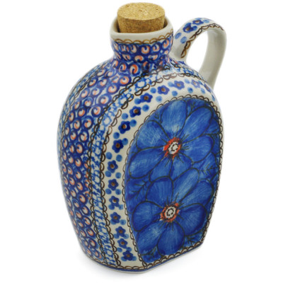 Polish Pottery Bottle 19 oz Cobalt Poppies UNIKAT