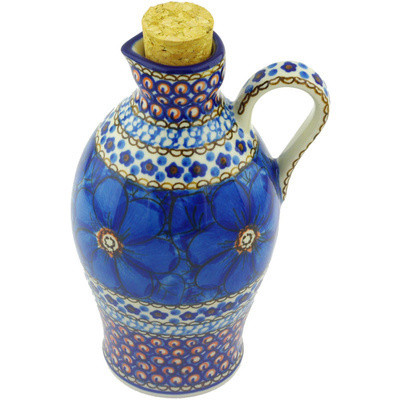 Polish Pottery Bottle 19 oz Cobalt Poppies UNIKAT