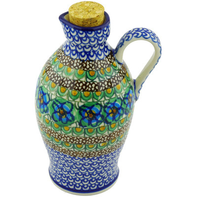 Polish Pottery Bottle 19 oz Mardi Gra UNIKAT