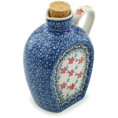 Polish Pottery Bottle 19 oz Red Forget-me-nots