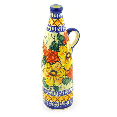 Polish Pottery Bottle 24 oz Colorful Bouquet UNIKAT