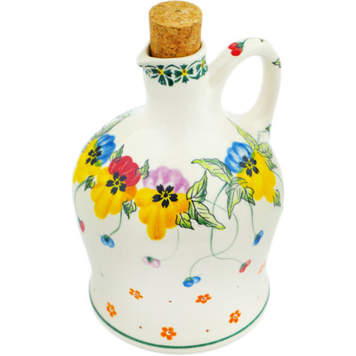 Polish Pottery Bottle 24 oz Pretty Pansy UNIKAT