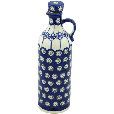 Polish Pottery Bottle 27 oz Flowering Peacock