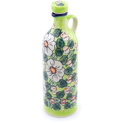 Polish Pottery Bottle 27 oz White Flower Bouquet UNIKAT