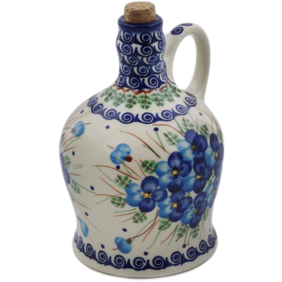 Polish Pottery Bottle 29 oz Blue Pansy